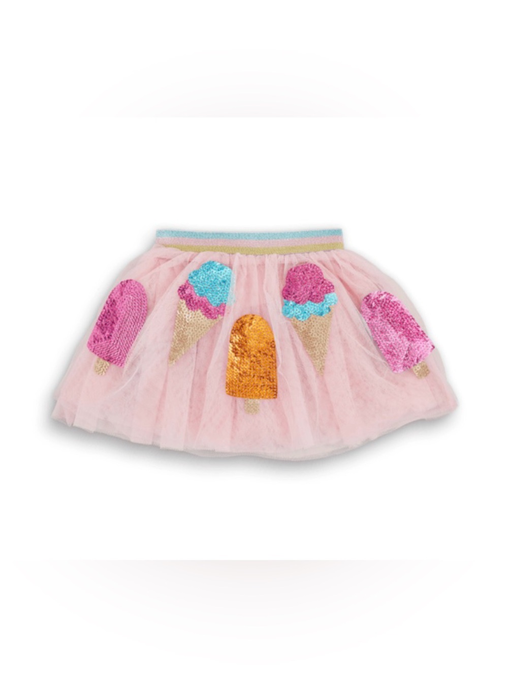 Mud Pie Pink Tulle Skirt with Sequin Ice Cream & Popsicle Appliqués